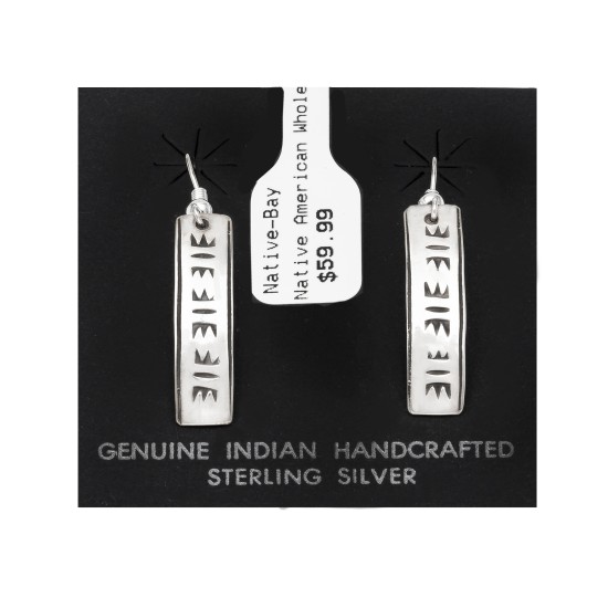 Lettering .925 Sterling Silver Certified Authentic Handmade Navajo Native American Earrings 27259-4