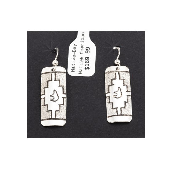 Bear .925 Sterling Silver Certified Authentic Handmade Navajo Native American Earrings 18312-2