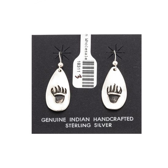 Bear Paw .925 Sterling Silver Certified Authentic Handmade Navajo Native American Earrings 18311