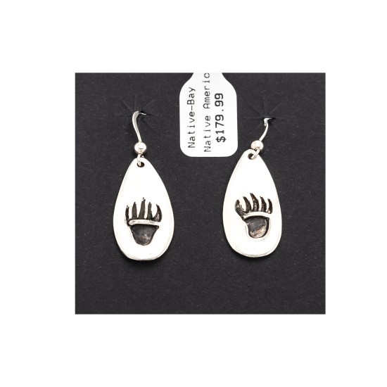 Bear Paw .925 Sterling Silver Certified Authentic Handmade Navajo Native American Earrings 18311