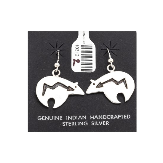 Shaped Bear .925 Sterling Silver Certified Authentic Handmade Navajo Native American Earrings 18312-3