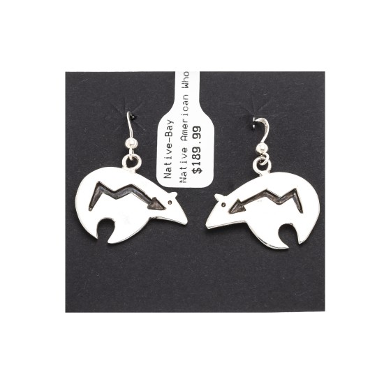 Shaped Bear .925 Sterling Silver Certified Authentic Handmade Navajo Native American Earrings 18312-3
