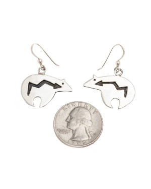 Shaped Bear .925 Sterling Silver Certified Authentic Handmade Navajo Native American Earrings 18312-3