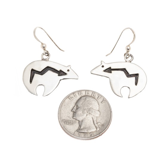 Shaped Bear .925 Sterling Silver Certified Authentic Handmade Navajo Native American Earrings 18312-3