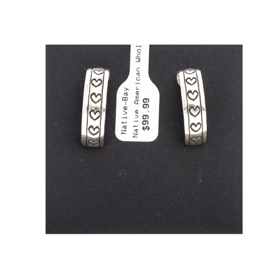 Heart .925 Sterling Silver Certified Authentic Handmade Navajo Native American Earrings 13185-1