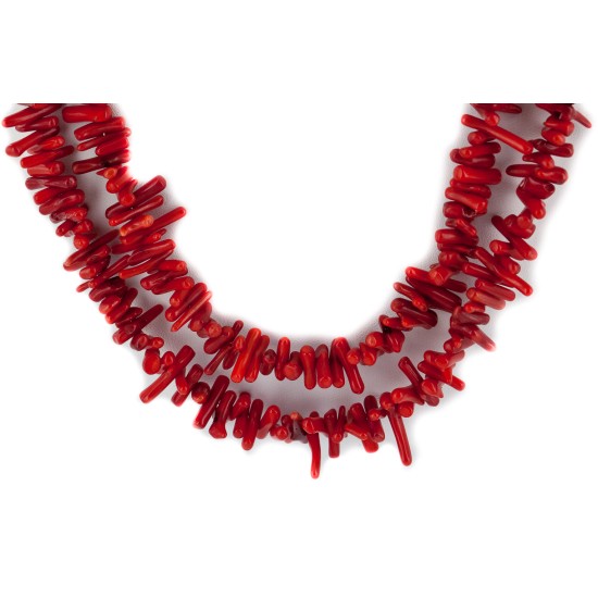 Certified Authentic 2 Strand Navajo Coral Native American Necklace 17052