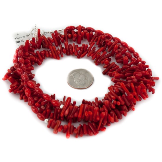 Certified Authentic 2 Strand Navajo Coral Native American Necklace 17052