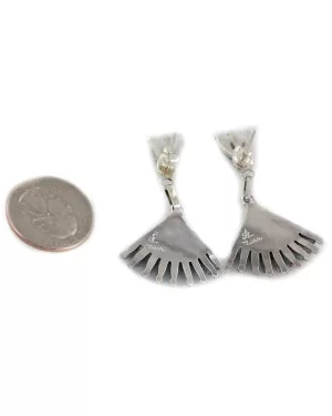 Handmade Zuni .925 Sterling Silver Natural Turquoise Dangle Native American Earrings 27200