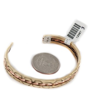 Handmade Certified Authentic Navajo Pure Brass and Copper Native American Bracelet 12987-3