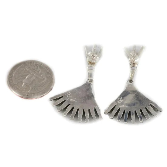 Handmade Zuni .925 Sterling Silver Natural Turquoise Dangle Native American Earrings 27199