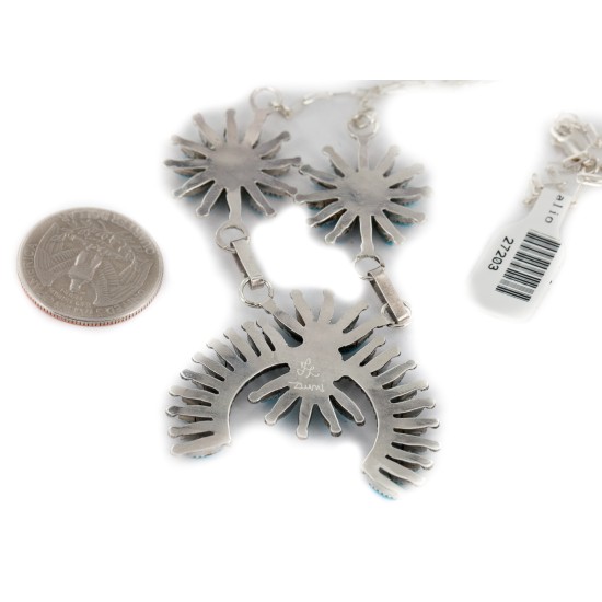 Petit Point Handmade Certified Authentic Zuni .925 Sterling Silver Natural Turquoise Native American Necklace 27203