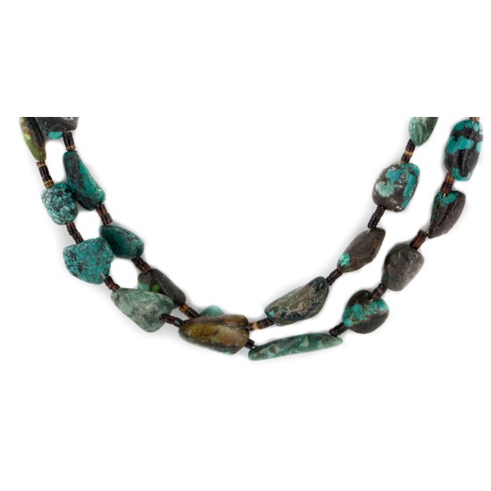 2 Strand Certified Authentic Navajo .925 Sterling Silver Natural Turquoise Native American Necklace 750105-28