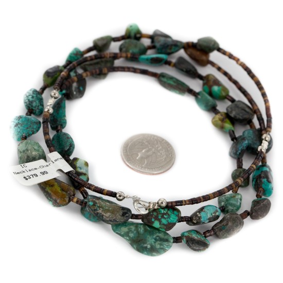 2 Strand Certified Authentic Navajo .925 Sterling Silver Natural Turquoise Native American Necklace 750105-28