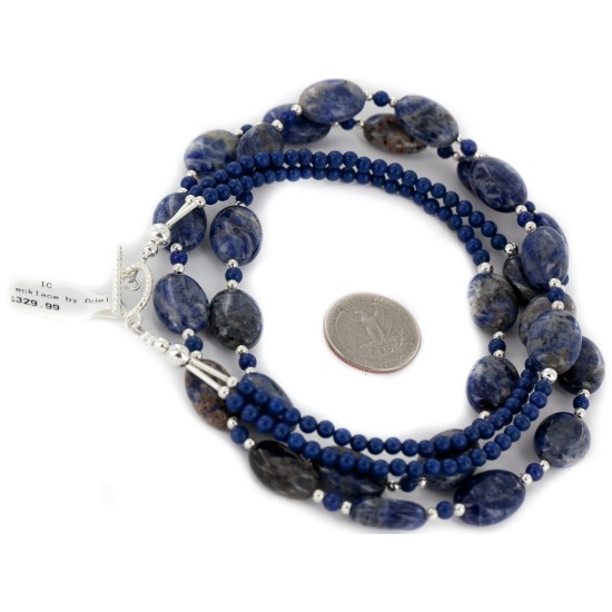 2 Strand Certified Authentic Navajo Natural Lapis Native American Necklace 17051-9