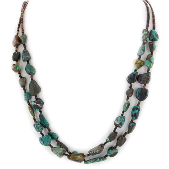 2 Strand Certified Authentic Navajo .925 Sterling Silver Natural Turquoise Native American Necklace 750105-28