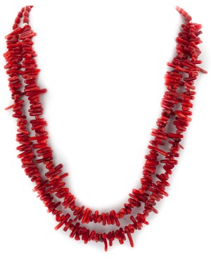 Certified Authentic 2 Strand Navajo Coral Native American Necklace 17052