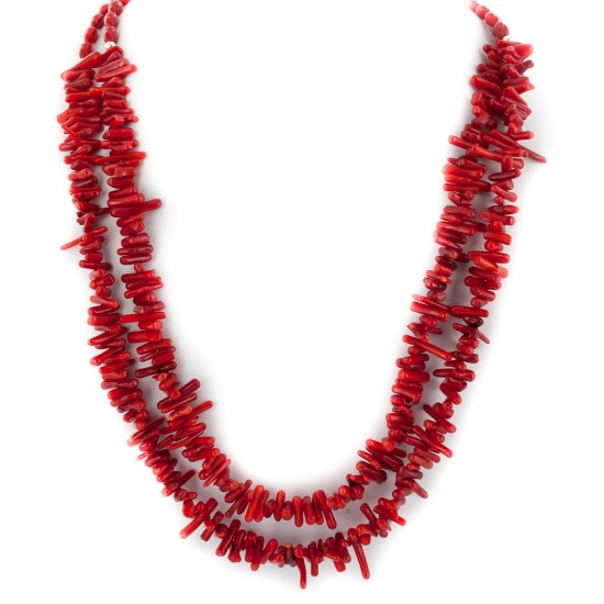 Certified Authentic 2 Strand Navajo Coral Native American Necklace 17052
