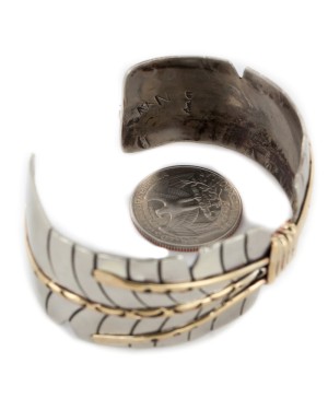 Certified Authentic Handmade Navajo Pure Nickel and Brass Native American Bracelet 12985