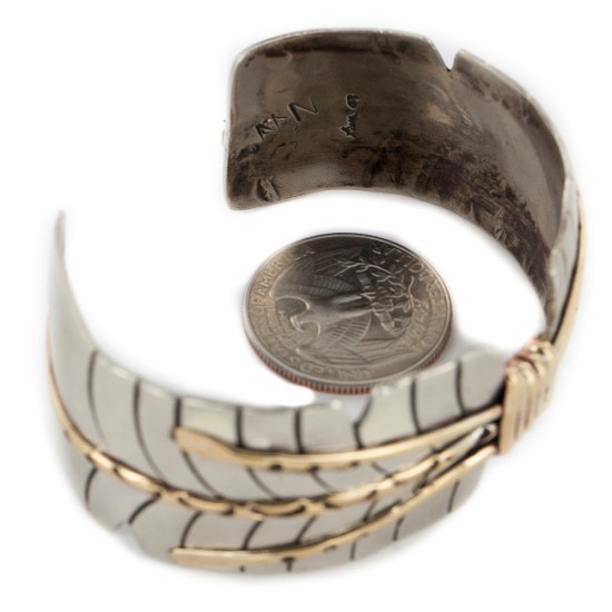 Certified Authentic Handmade Navajo Pure Nickel and Brass Native American Bracelet 12985