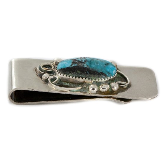 Handmade Certified Authentic Navajo Nickel and .925 Sterling Silver Natural Turquoise Native American Money Clip 10529
