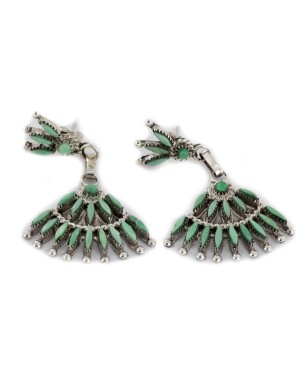 Handmade Certified Authentic Zuni .925 Sterling Silver Natural Turquoise Dangle Native American Earrings 27199