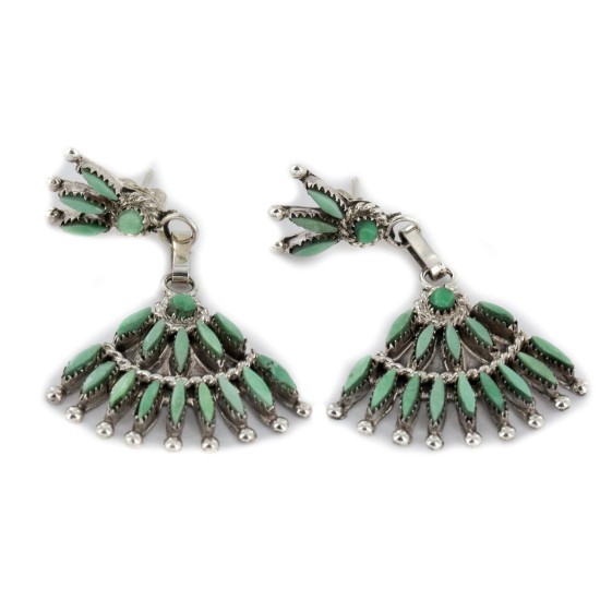Handmade Certified Authentic Zuni .925 Sterling Silver Natural Turquoise Dangle Native American Earrings 27199
