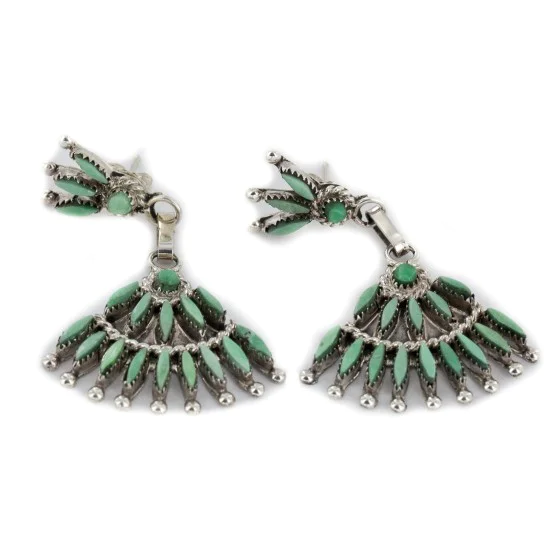Handmade Zuni .925 Sterling Silver Natural Turquoise Dangle Native American Earrings 27199