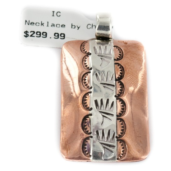 Navajo Bear Paw .925 Sterling Silver Handmade Certified Authentic Pure Copper Native American Pendant 17055-4