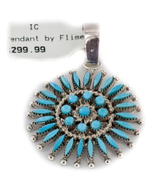 Petit Point Handmade Certified Authentic Zuni .925 Sterling Silver Natural Turquoise Native American Pendant 27202