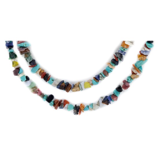 2 Strand Certified Authentic Navajo .925 Sterling Silver Natural Multicolor Stones Native American Necklace 15501-222