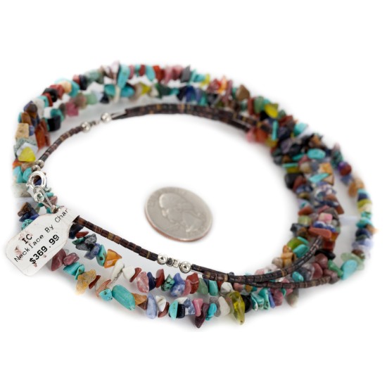 2 Strand Certified Authentic Navajo .925 Sterling Silver Natural Multicolor Stones Native American Necklace 15501-222