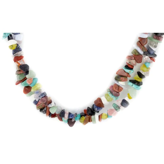 2 Strand Navajo .925 Sterling Silver Natural Multicolor Stones Native American Necklace 17079-9
