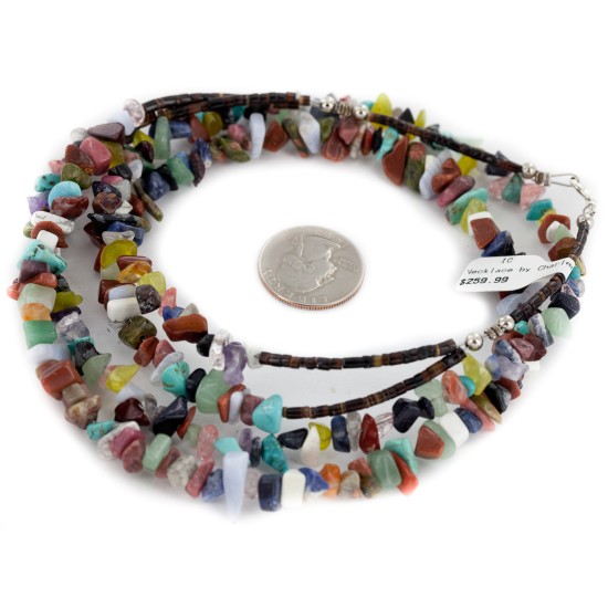2 Strand Certified Authentic Navajo .925 Sterling Silver Natural Multicolor Stones Native American Necklace 17079-9