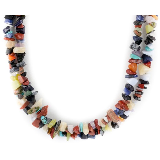 2 Strand .925 Sterling Silver Certified Authentic Navajo Natural Multicolor Stones Native American Necklace 15501-128 2 Strand .925 Sterling Silver Certified Authentic Navajo Natural Multicolor Stones Native American Necklace 15501-128