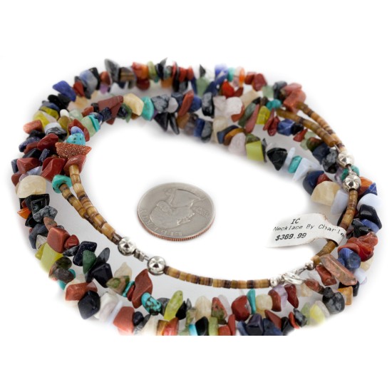 2 Strand .925 Sterling Silver Certified Authentic Navajo Natural Multicolor Stones Native American Necklace 15501-128 2 Strand .925 Sterling Silver Certified Authentic Navajo Natural Multicolor Stones Native American Necklace 15501-128