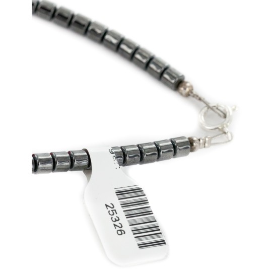 .925 Sterling Silver Certified Authentic Navajo Coral Natural Hematite Native American Necklace 25326