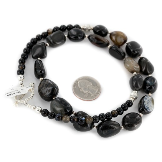 Nickel Certified Authentic Navajo Natural Agate Native American Necklace 25325