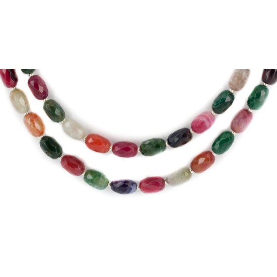 2 Strand Nickel Certified Authentic Navajo Dyed Quartz and Agate Natural Black Onyx Native American Necklace 17071