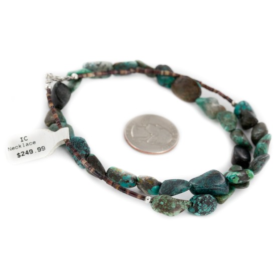 .925 Sterling Silver Certified Authentic Navajo Natural Turquoise Native American Necklace 1579-12