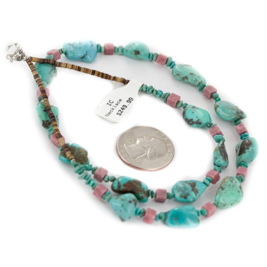 .925 Sterling Silver Certified Authentic Navajo Natural Charoite and Turquoise Native American Necklace 15205-8