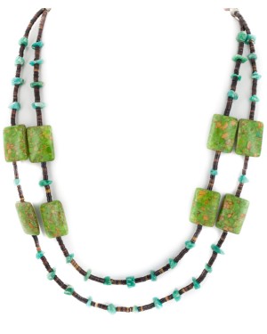 2 Strand .925 Sterling Silver Certified Authentic Navajo Composite Gaspeite Natural Green Agate Native American Necklace 750136-91