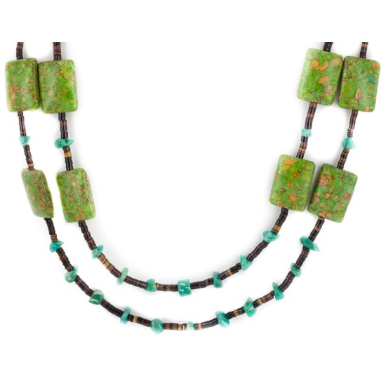 2 Strand .925 Sterling Silver Certified Authentic Navajo Composite Gaspeite Natural Green Agate Native American Necklace 750136-91