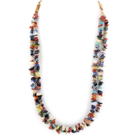 2 Strand .925 Sterling Silver Certified Authentic Navajo Natural Multicolor Stones Native American Necklace 15501-128 2 Strand .925 Sterling Silver Certified Authentic Navajo Natural Multicolor Stones Native American Necklace 15501-128