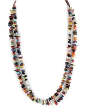 2 Strand Certified Authentic Navajo .925 Sterling Silver Natural Black Onyx and Multicolor Stones Native American Necklace 15634-7