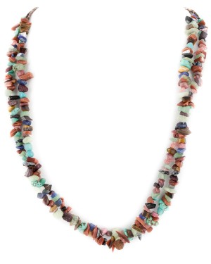 2 Strand Certified Authentic Navajo .925 Sterling Silver Natural Goldstone and Multicolor Stones Native American Necklace 750104-455