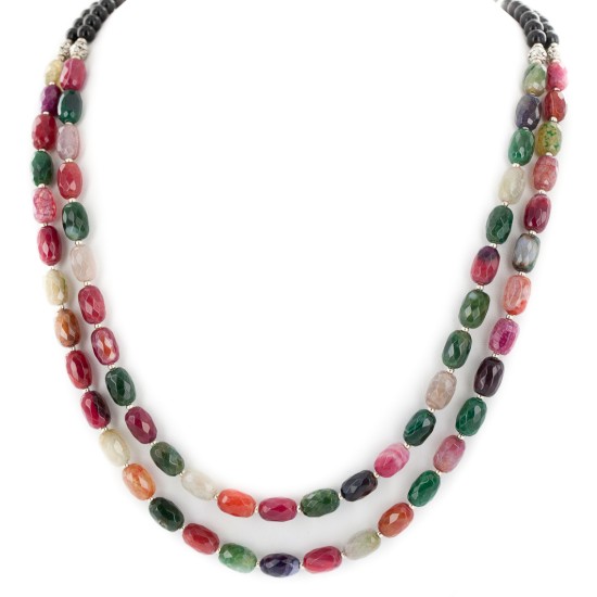 2 Strand Nickel Certified Authentic Navajo Dyed Quartz and Agate Natural Black Onyx Native American Necklace 17071