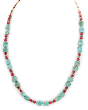 .925 Sterling Silver Certified Authentic Navajo Coral Natural Turquoise Native American Necklace 1579-14 .925 Sterling Silver Certified Authentic Navajo Coral Natural Turquoise Native American Necklace 1579-14