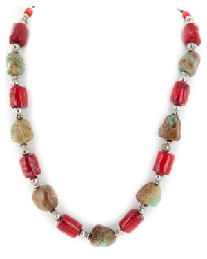 .925 Sterling Silver Certified Authentic Navajo Coral Natural Turquoise Native American Necklace 17076 .925 Sterling Silver Certified Authentic Navajo Coral Natural Turquoise Native American Necklace 17076