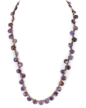 .925 Sterling Silver Certified Authentic Navajo Natural Charoite Heishi Native American Necklace 15211-8