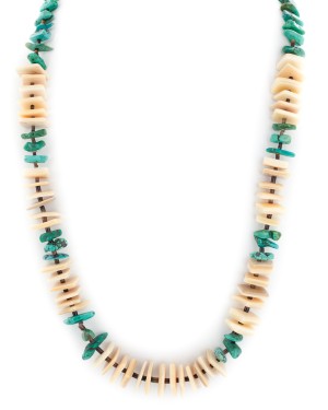 .925 Sterling Silver Certified Authentic Navajo Natural Turquoise and Melon Shell Native American Necklace 15567-08 .925 Sterling Silver Certified Authentic Navajo Natural Turquoise and Melon Shell Native American Necklace 15567-08
